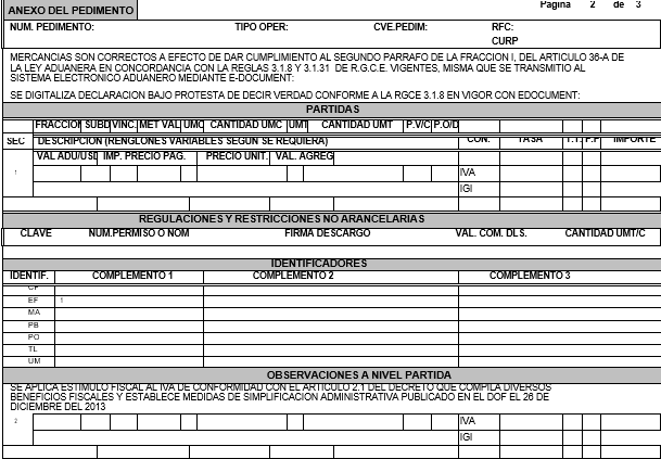 Partidas de la proforma