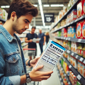 Persona haciendo una compra consiente en el etiquetado de alimentos 