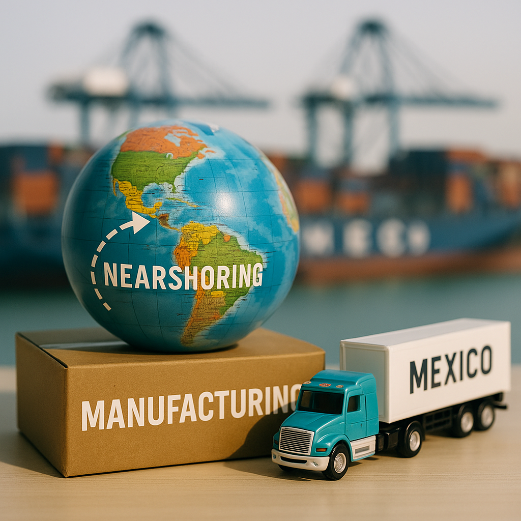 El nearshoring está generando una fuerte demanda de talento especializado, especialmente en áreas técnicas, ingenierías, logística, automatización y tecnologías de la información. 
Offshoring. Traslado de procesos productivos a países lejanos, generalmente buscando reducir costos laborales, como China o India.

Onshoring. Reubicación de procesos productivos en el país de origen, buscando mayor control y seguridad.

Outshoring. Subcontratación de servicios o procesos a terceros, ya sea a nivel local o internacional.

Cadena de Suministro. Conjunto de procesos que conectan la producción, transporte y distribución de productos desde el proveedor hasta el cliente final.
PyMES

Comercio Internacional 