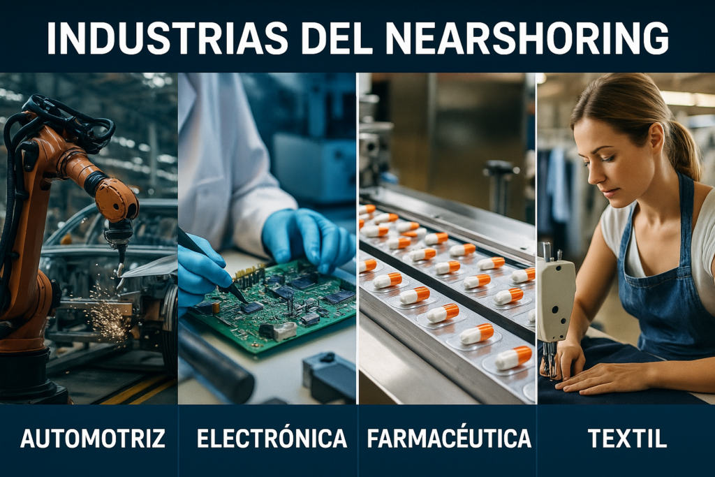Industrias del nearshoring dentro del T-MEC y su impacto:
Automotriz, electrónica, farmacéutica y textil.
PyMES