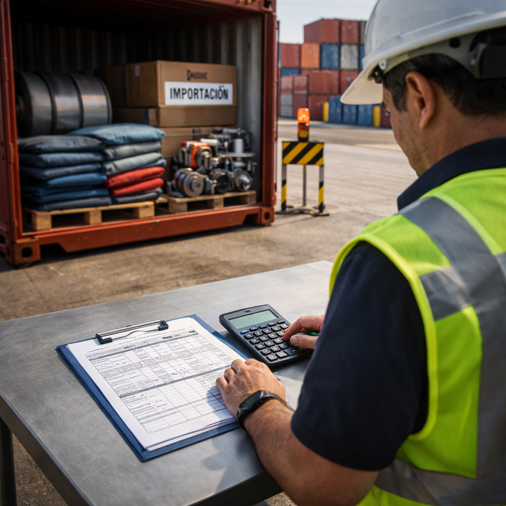 Revisión documental de mercancía en contenedor de importación en puerto, relacionada con cuotas compensatorias y antidumping