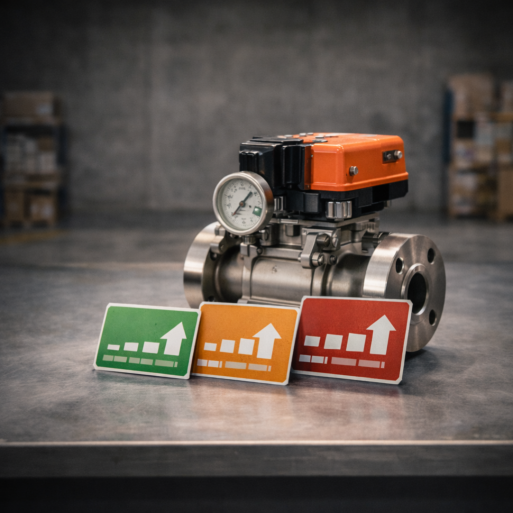 Equipo industrial con indicadores de precio que reflejan cambios en condiciones de mercado ante prácticas de dumping.