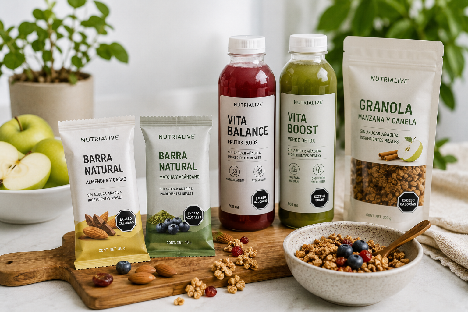 Productos wellness con diseño clean label y sellos frontales relacionados con reformular alimentos y bebidas funcionales bajo regulación mexicana.
Etiquetado frontal correcto