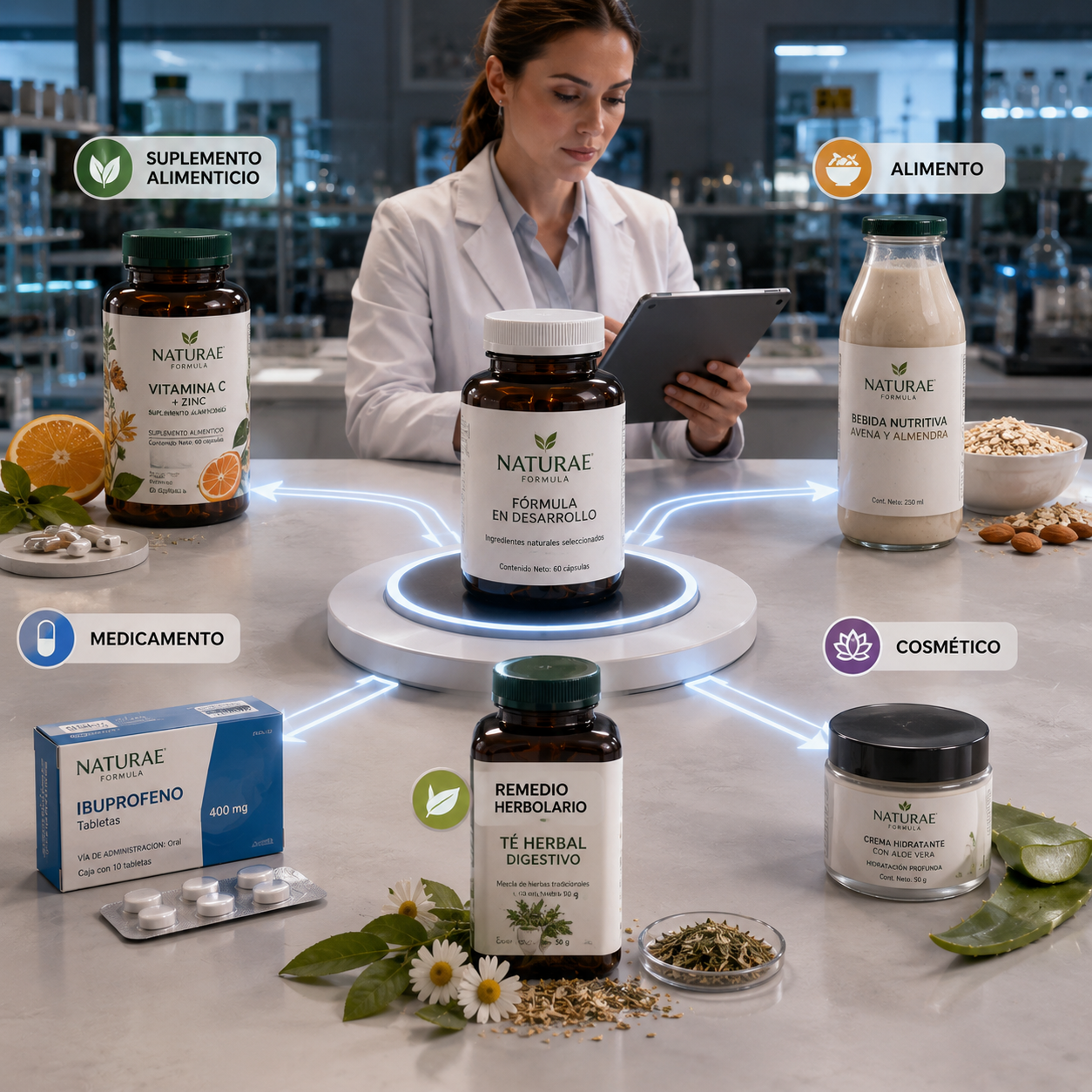 Especialista clasificando un producto entre suplemento, alimento, medicamento, remedio herbolario y cosmético.