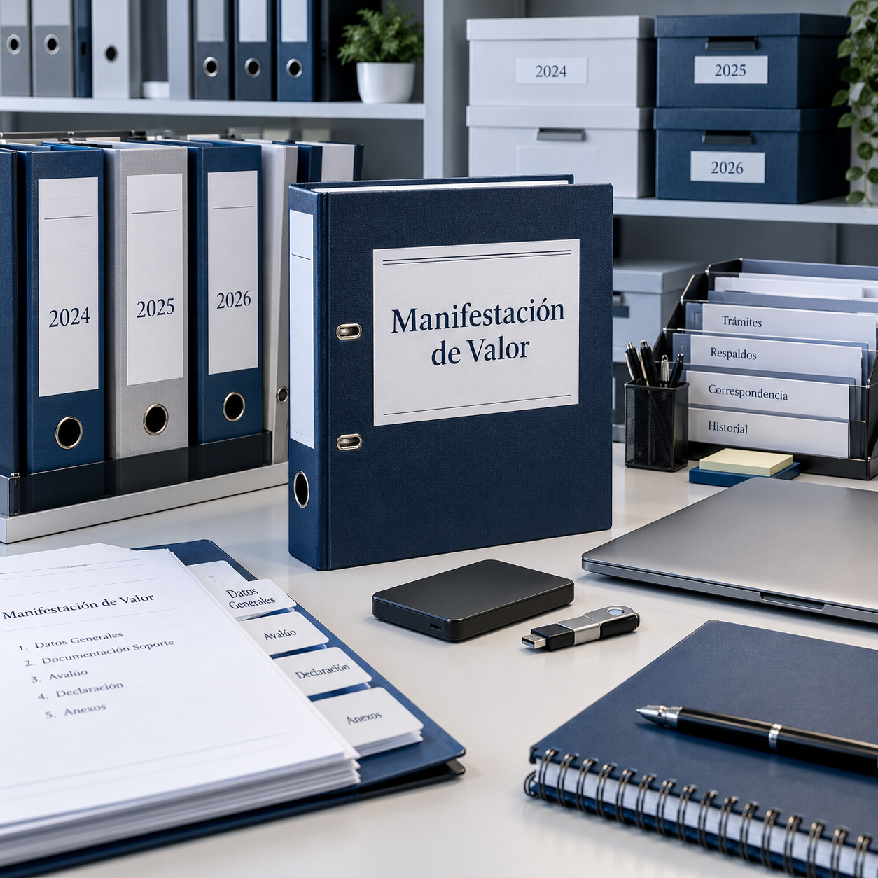 Archivo físico y digital de la Manifestación de Valor Electrónica para conservar documentos y trazabilidad de la operación.